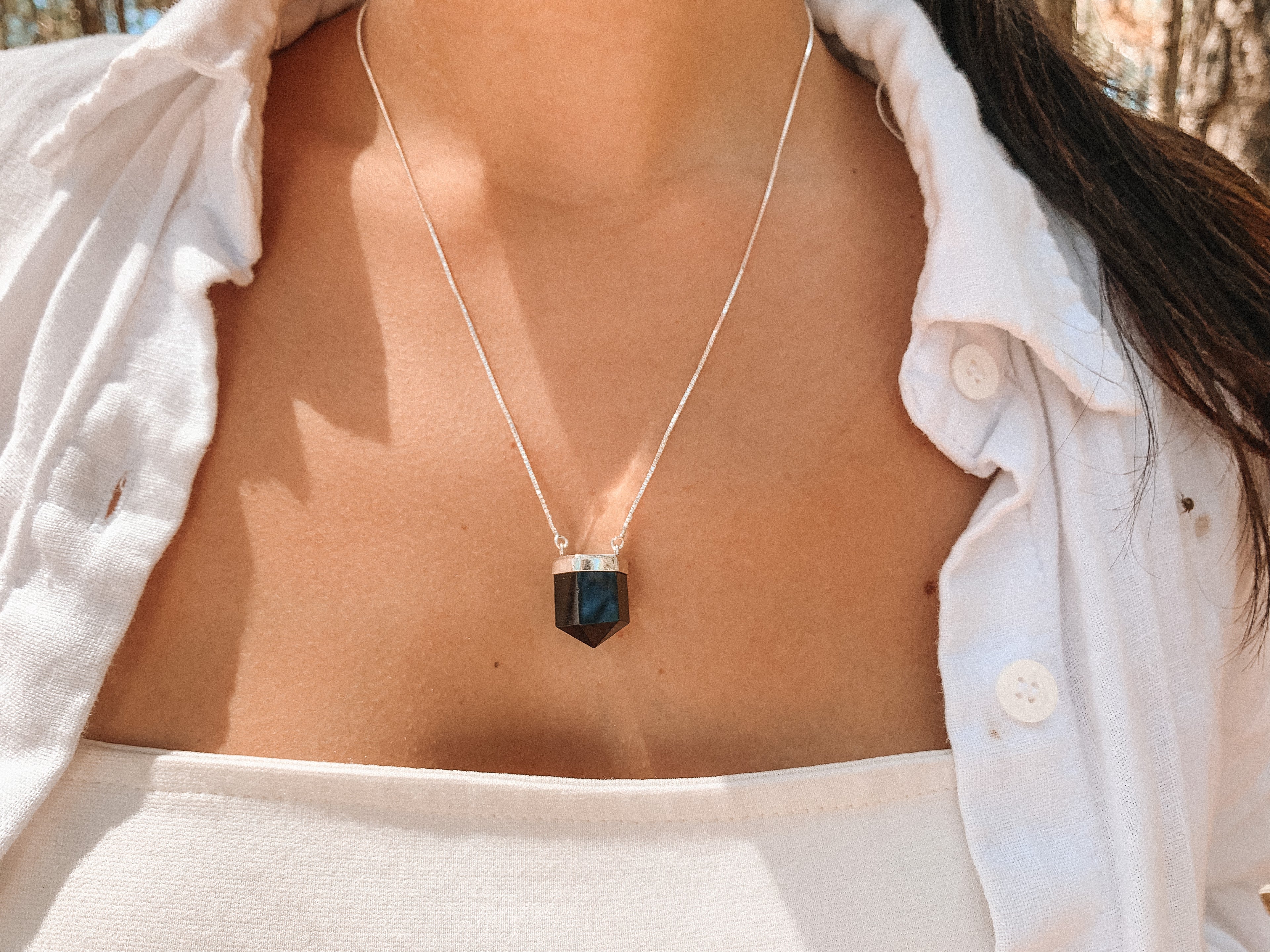Colar Obsidiana Ponta Prata 925 image 6