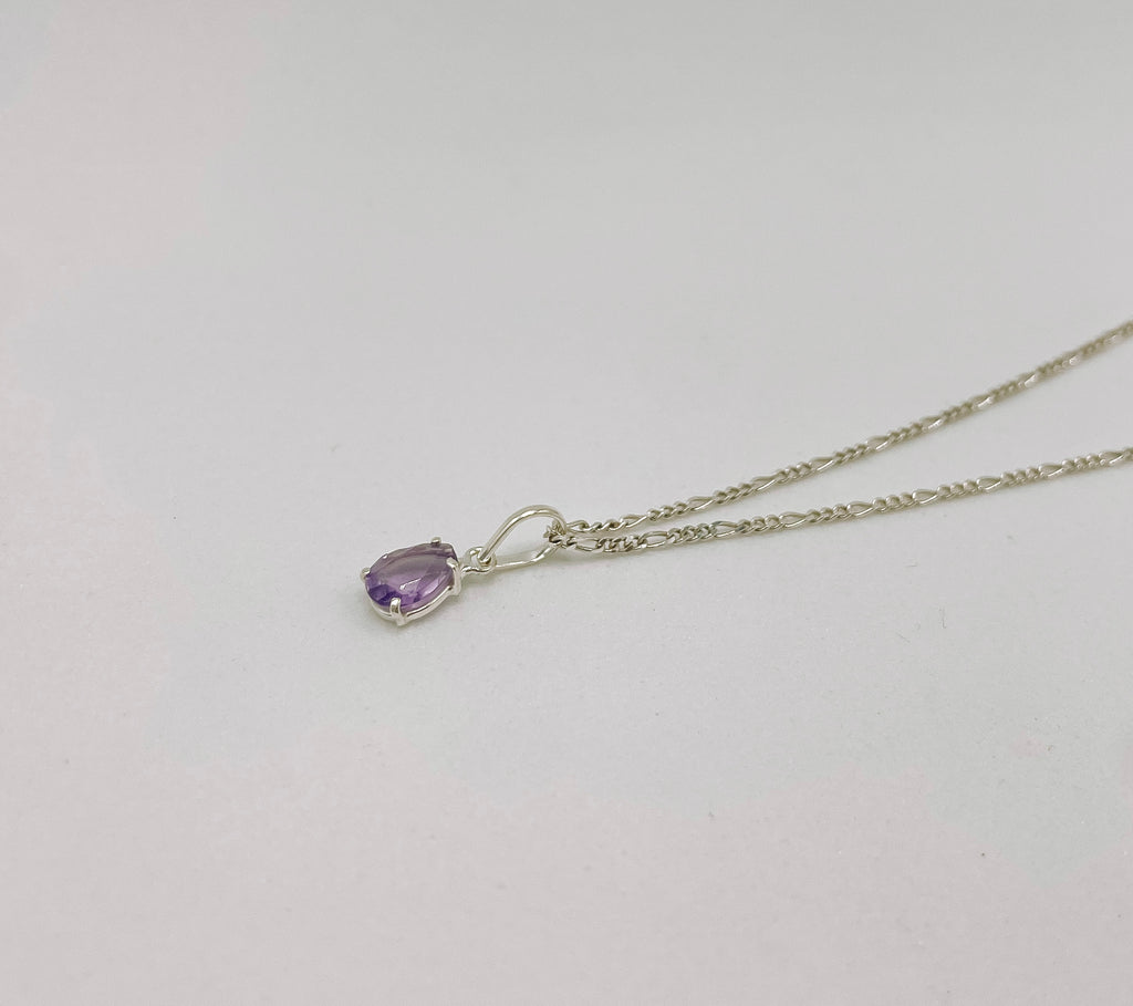 Colar de Ametista Gota Lapidada Prata 925