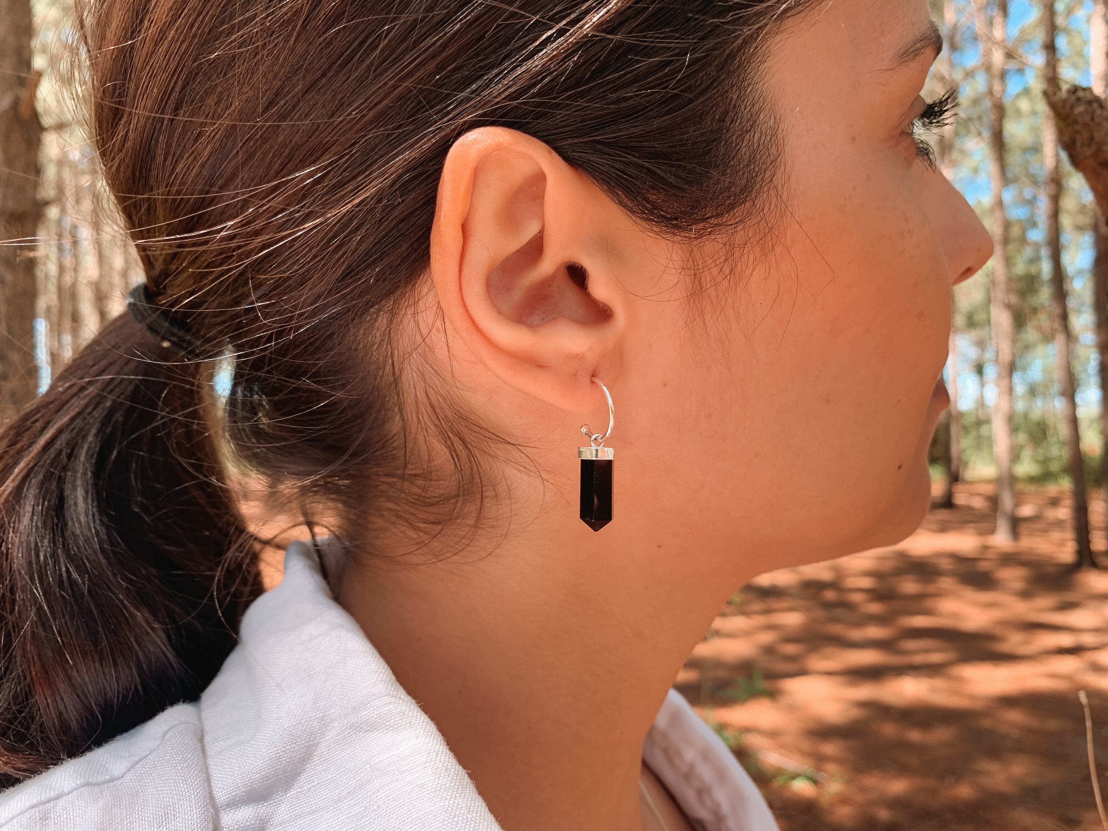 Brinco Argola Obsidiana Ponta Prata 925 image 2