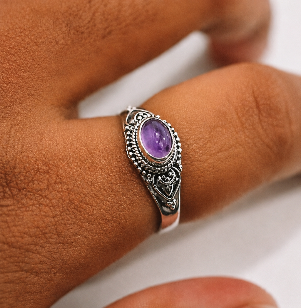 Anel Ametista Boho Prata 925