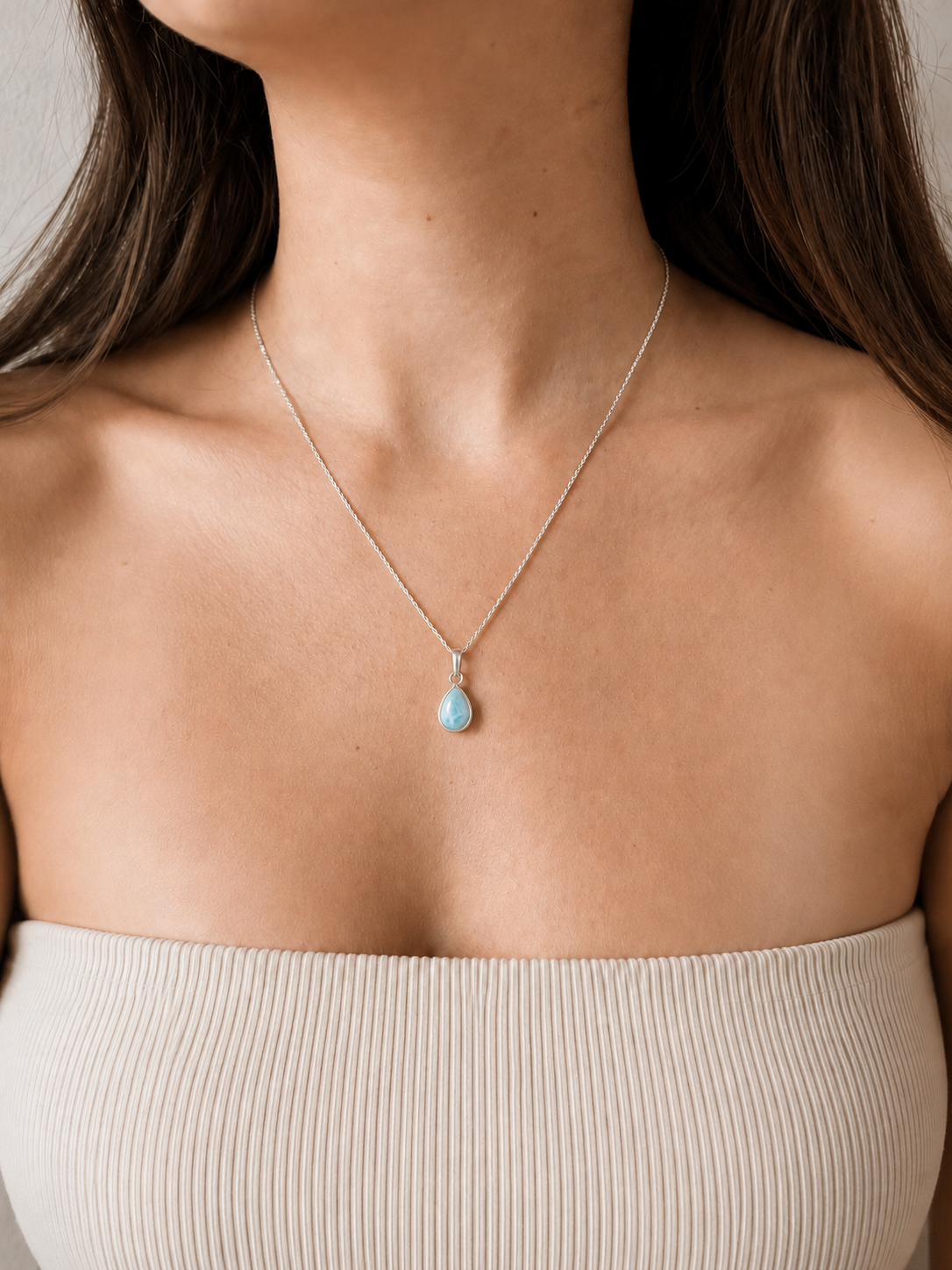 Colar Larimar Gota Prata 925