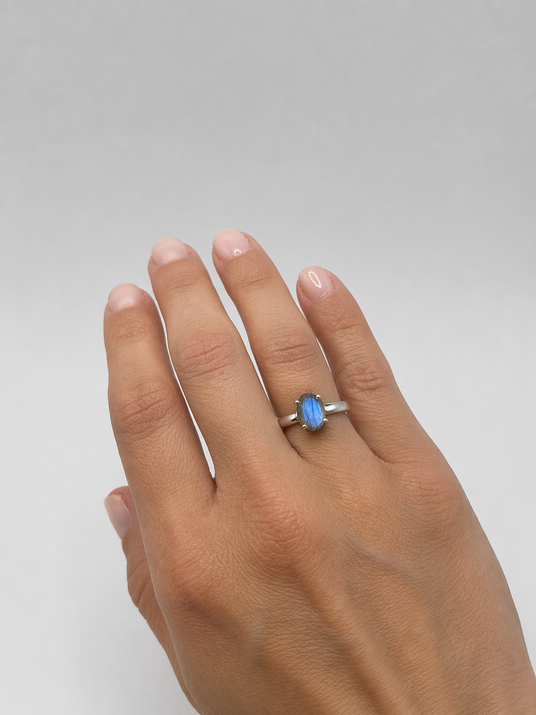 Anel Solitário Labradorita Prata 925