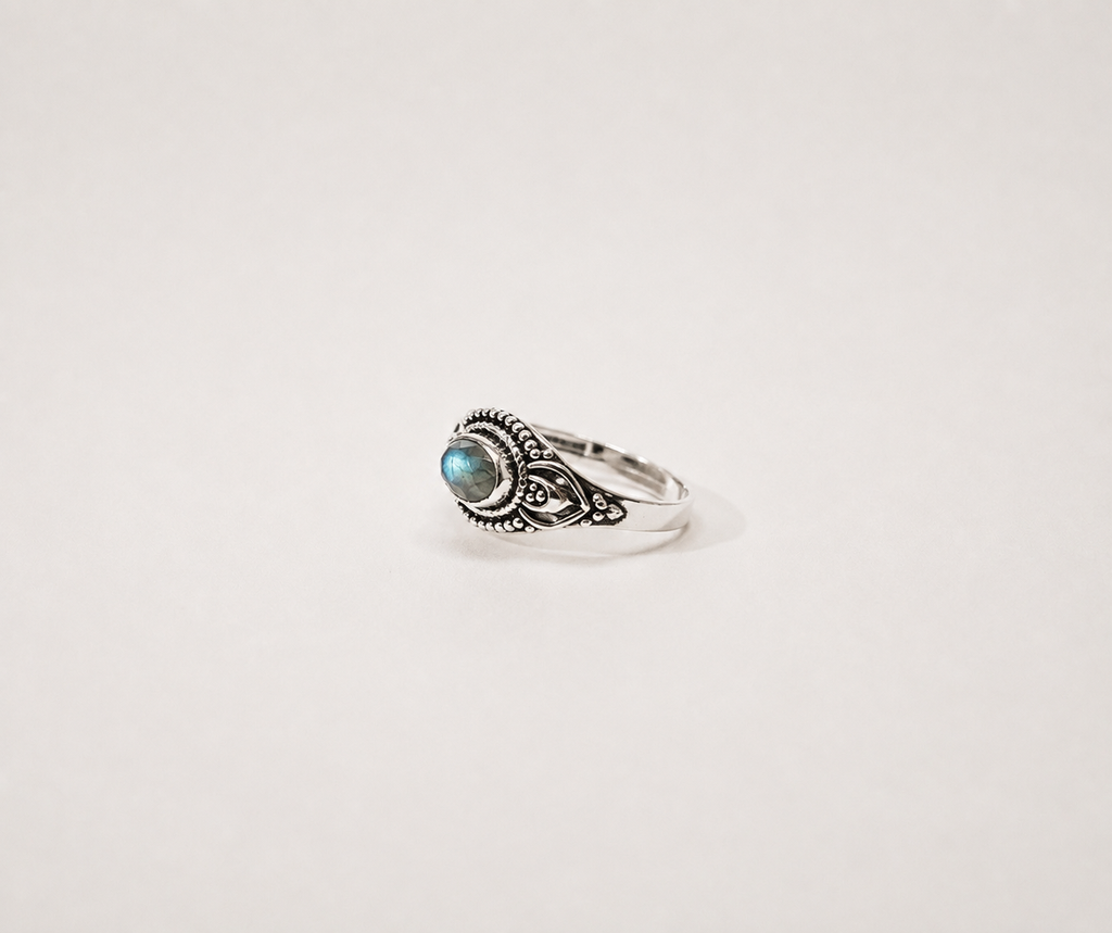 Anel Labradorita Boho Facetado Prata 925