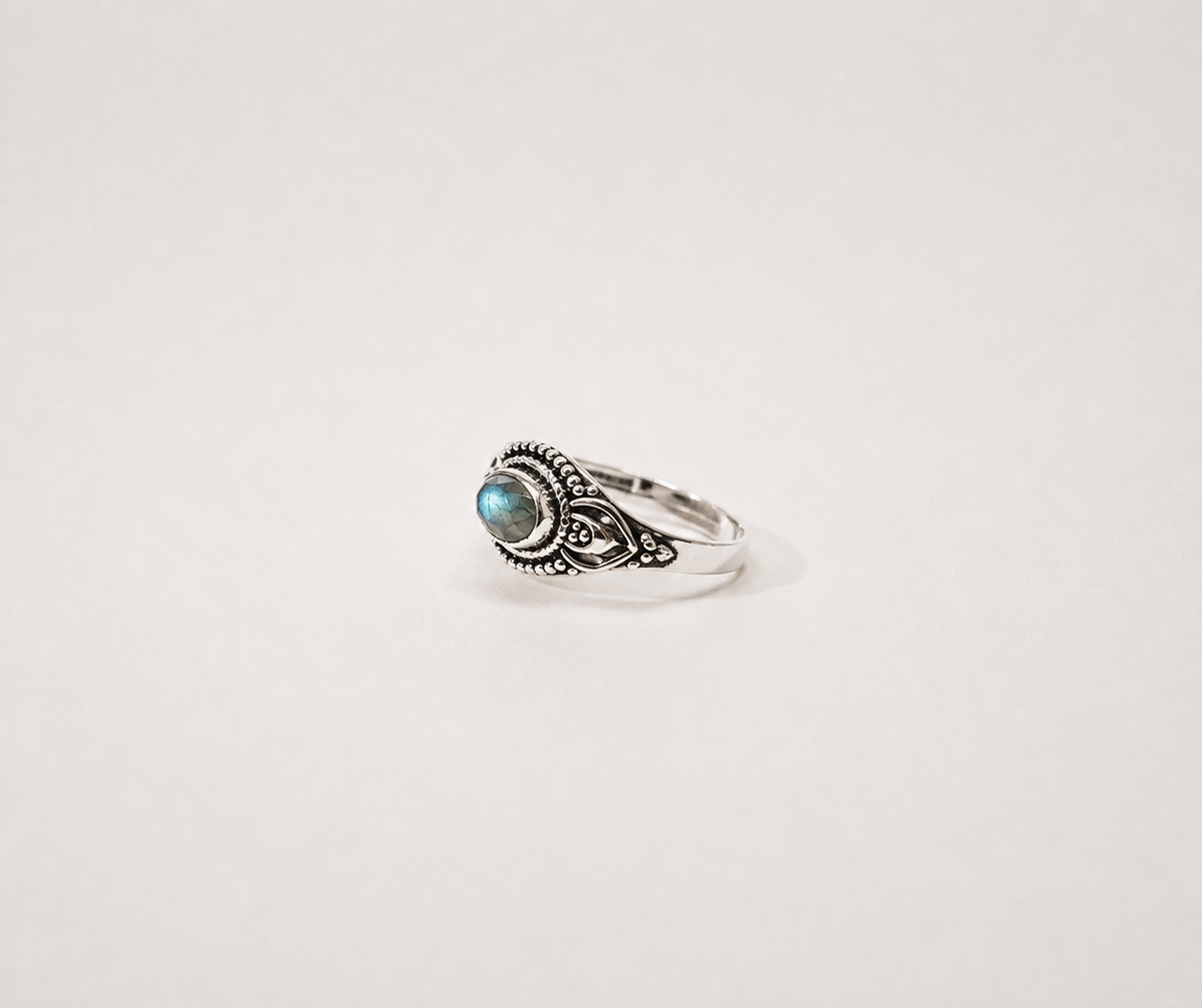 Anel Labradorita Boho Facetado Prata 925