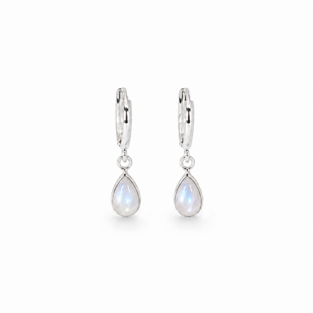 Brinco Argola Pedra da Lua Gota Prata 925