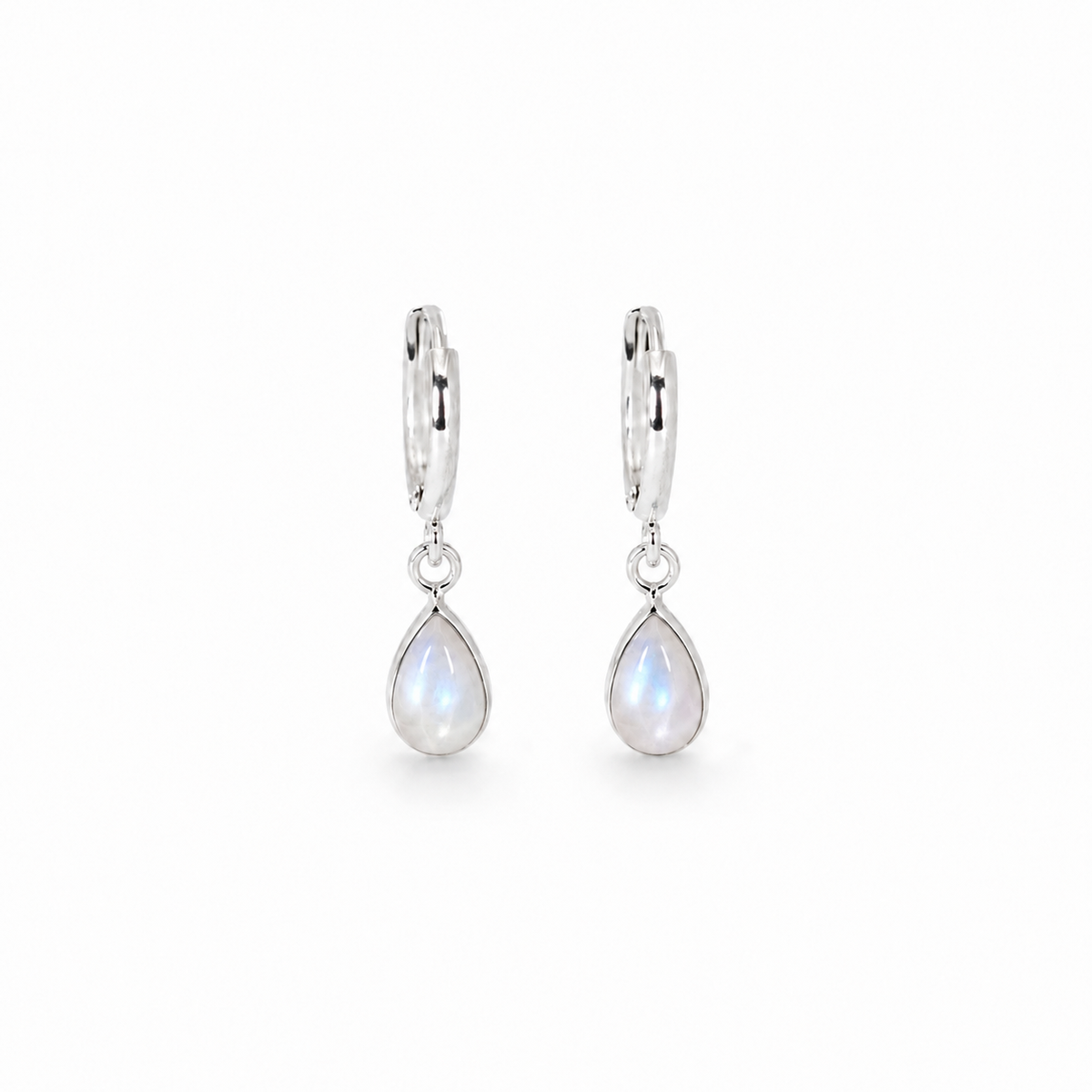 Brinco Argola Pedra da Lua Gota Prata 925