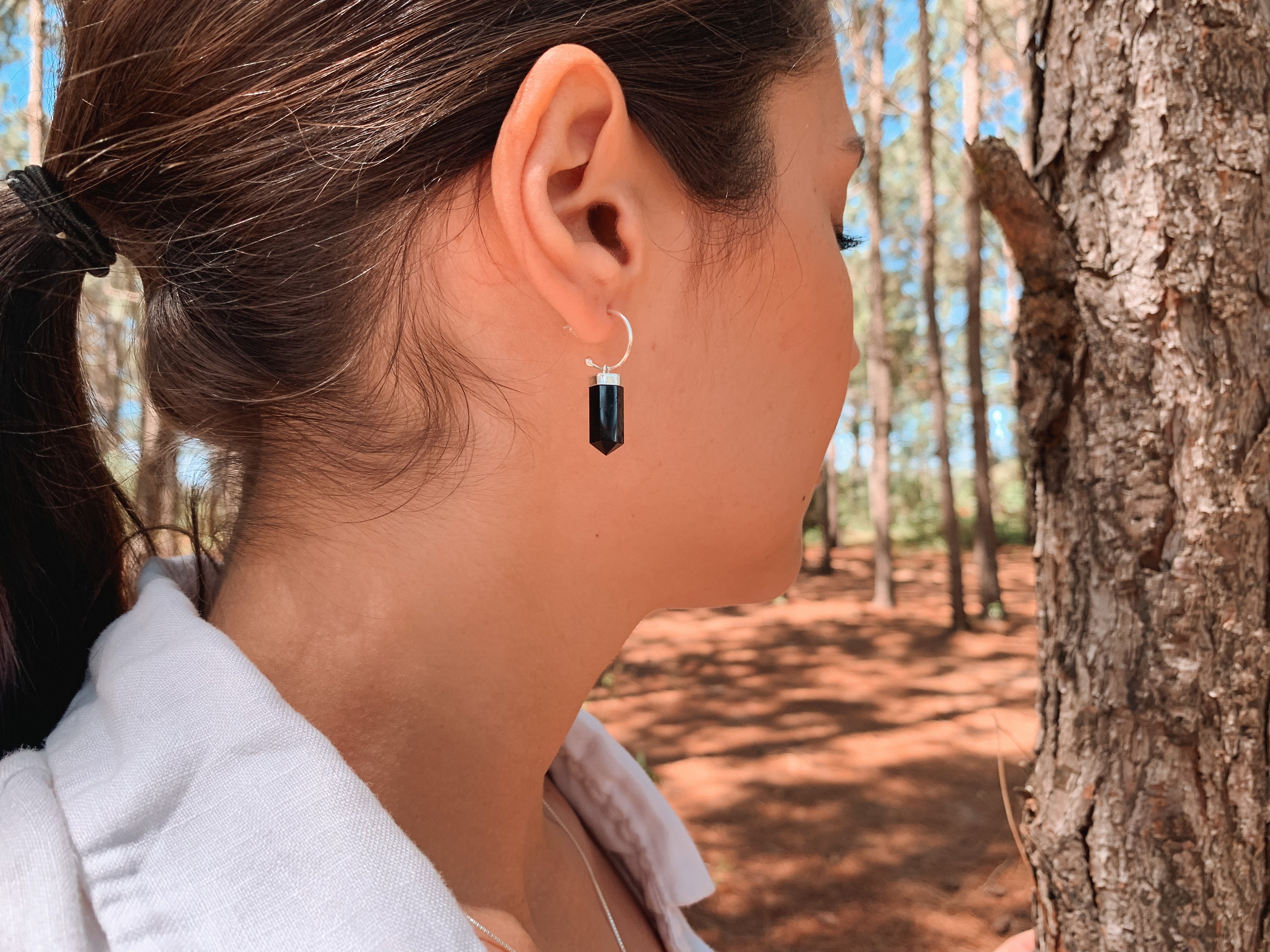 Brinco Argola Obsidiana Ponta Prata 925 image 7