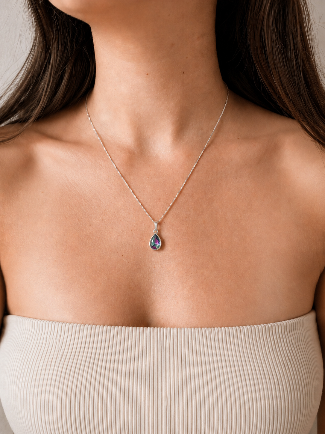 Colar Topázio Místico Gota Facetada Prata 925