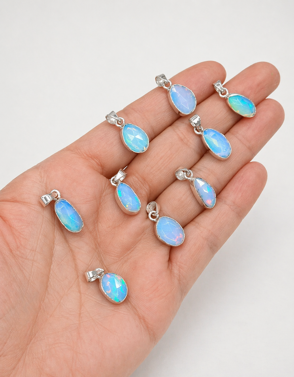 Colar Opala Etíope Azul Facetada Prata 925