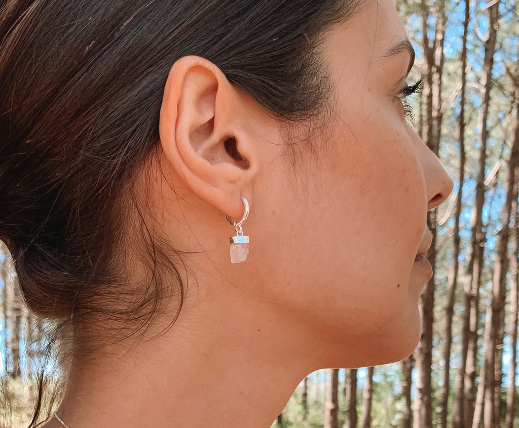 Brinco Argola Quartzo Rosa Bruta Prata 925 image 0