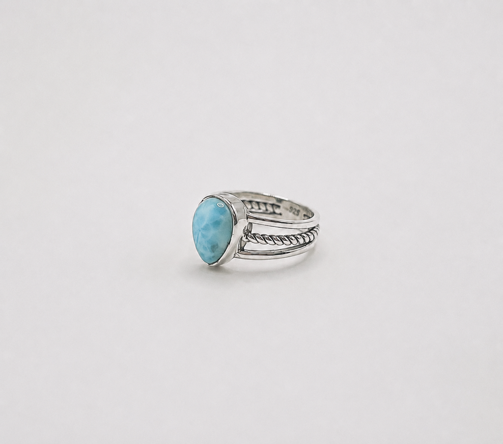 Anel Larimar Gota Prata 925