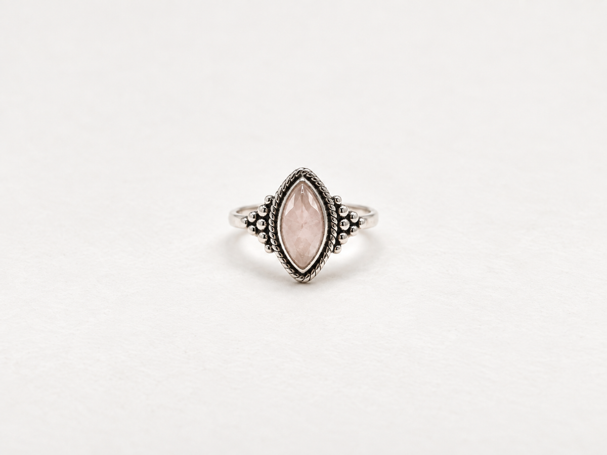 Anel Quartzo Rosa Marquise Prata 925