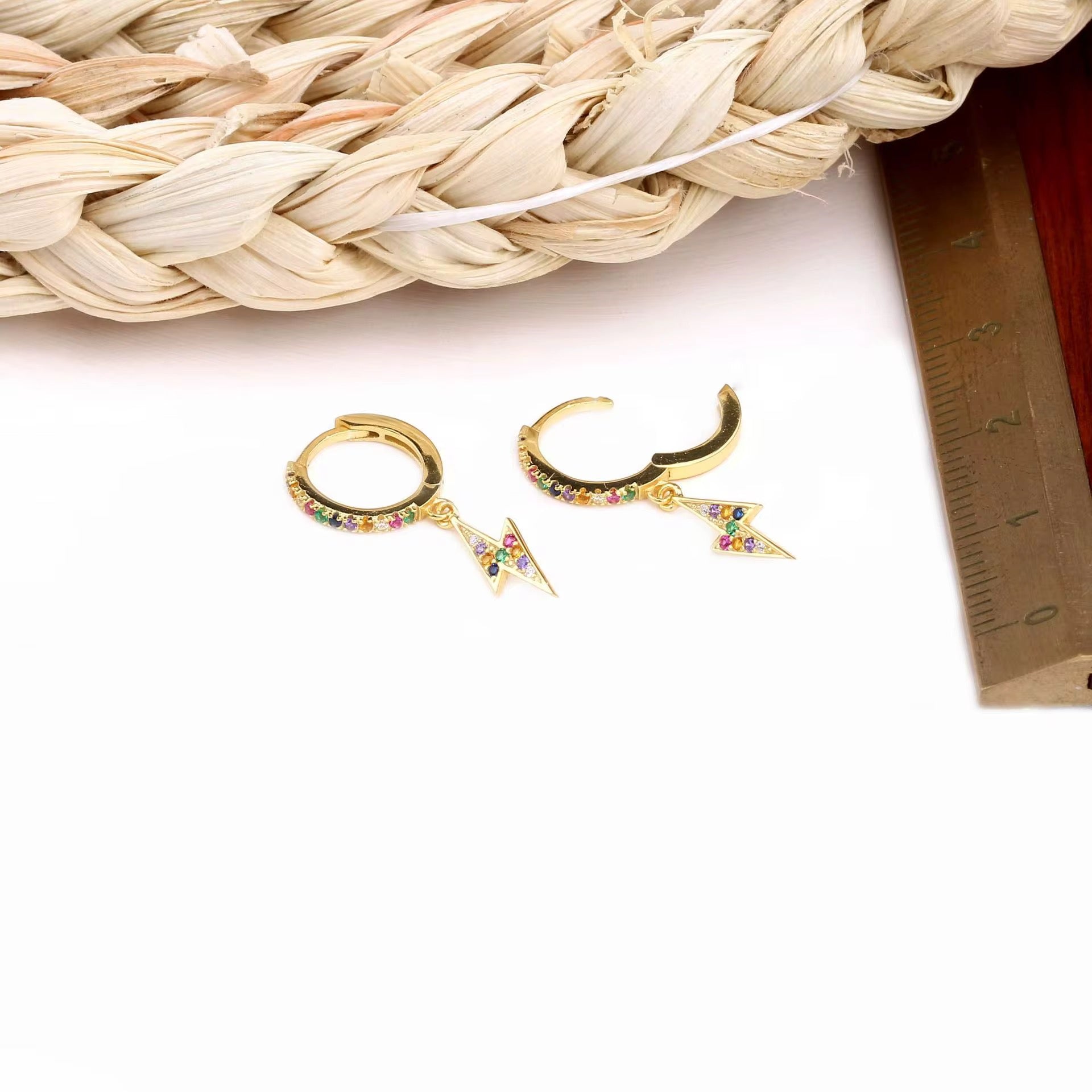 Brinco Argola Raio com Zircônias Coloridas Prata 925 ou Dourado image 7