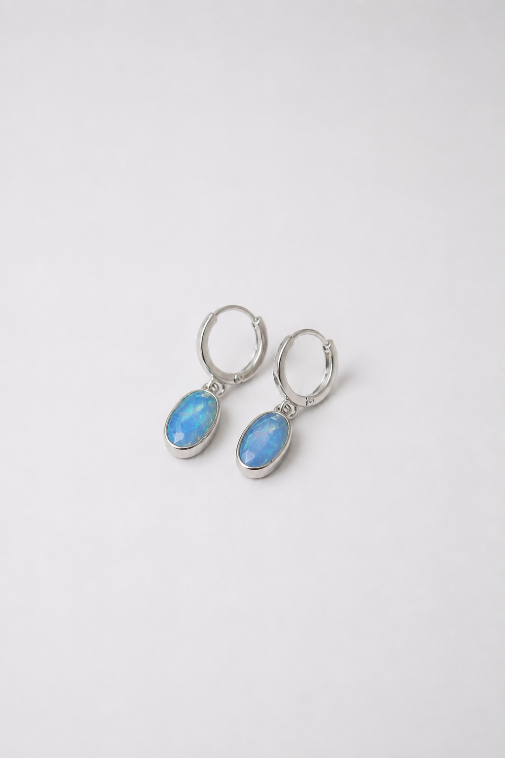 Brinco Argola Opala Etíope Azul Facetada Prata 925