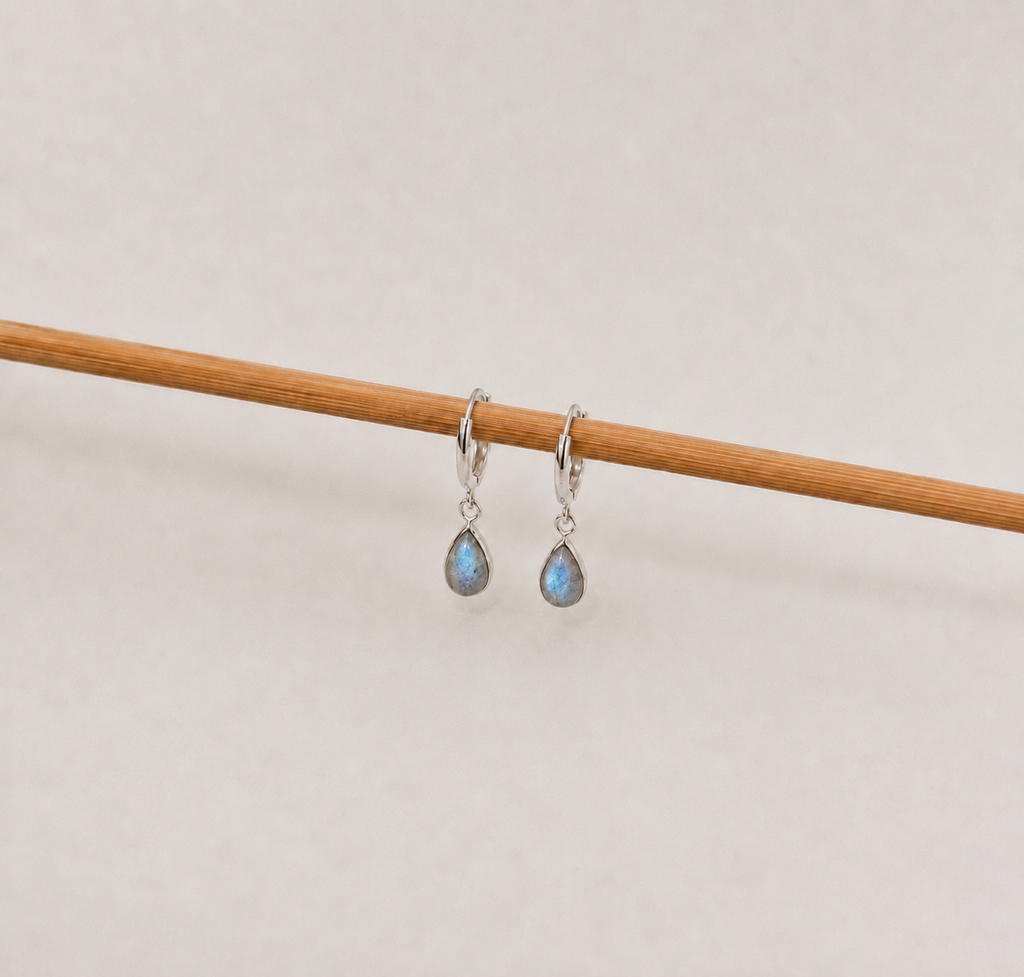 Brinco Argola Labradorita Gota Prata 925