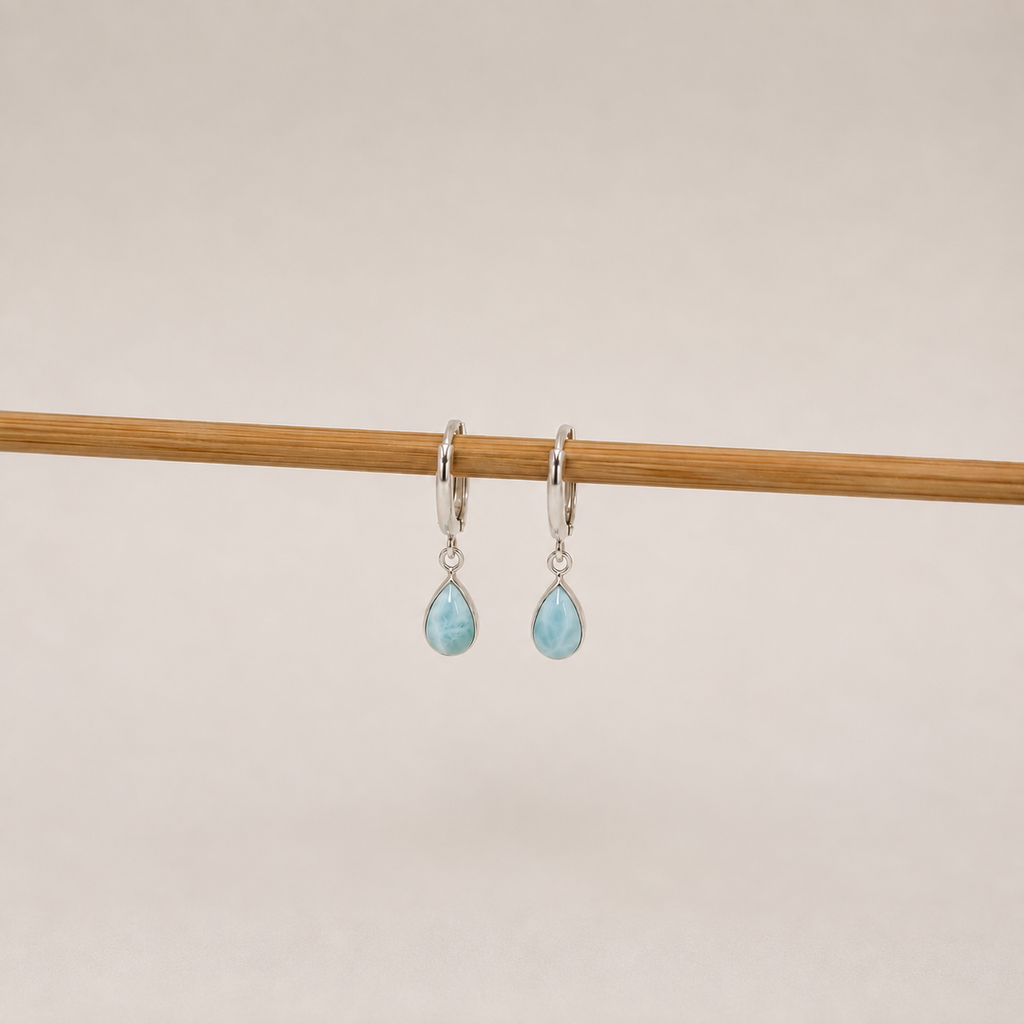 Brinco Argola Larimar Gota Prata 925