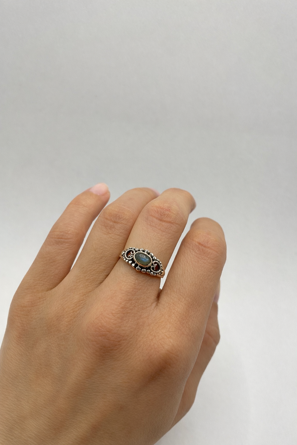 Anel Labradorita Boho Prata 925