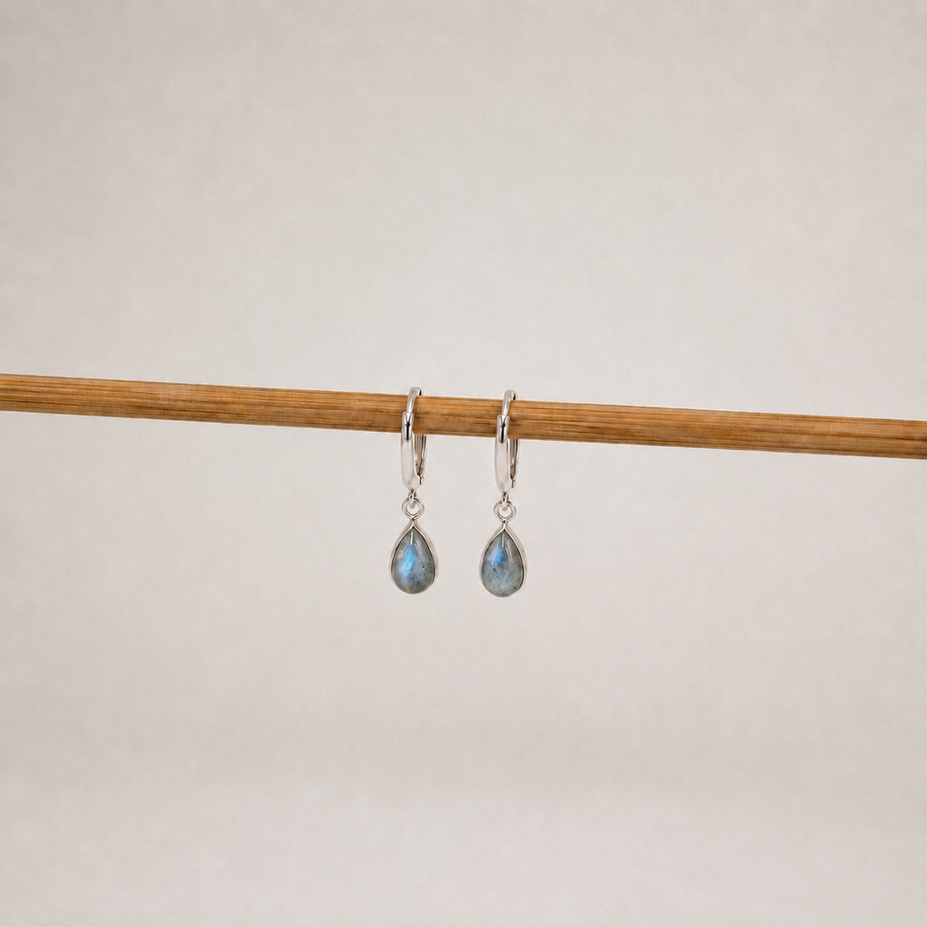 Brinco Argola Labradorita Gota Prata 925