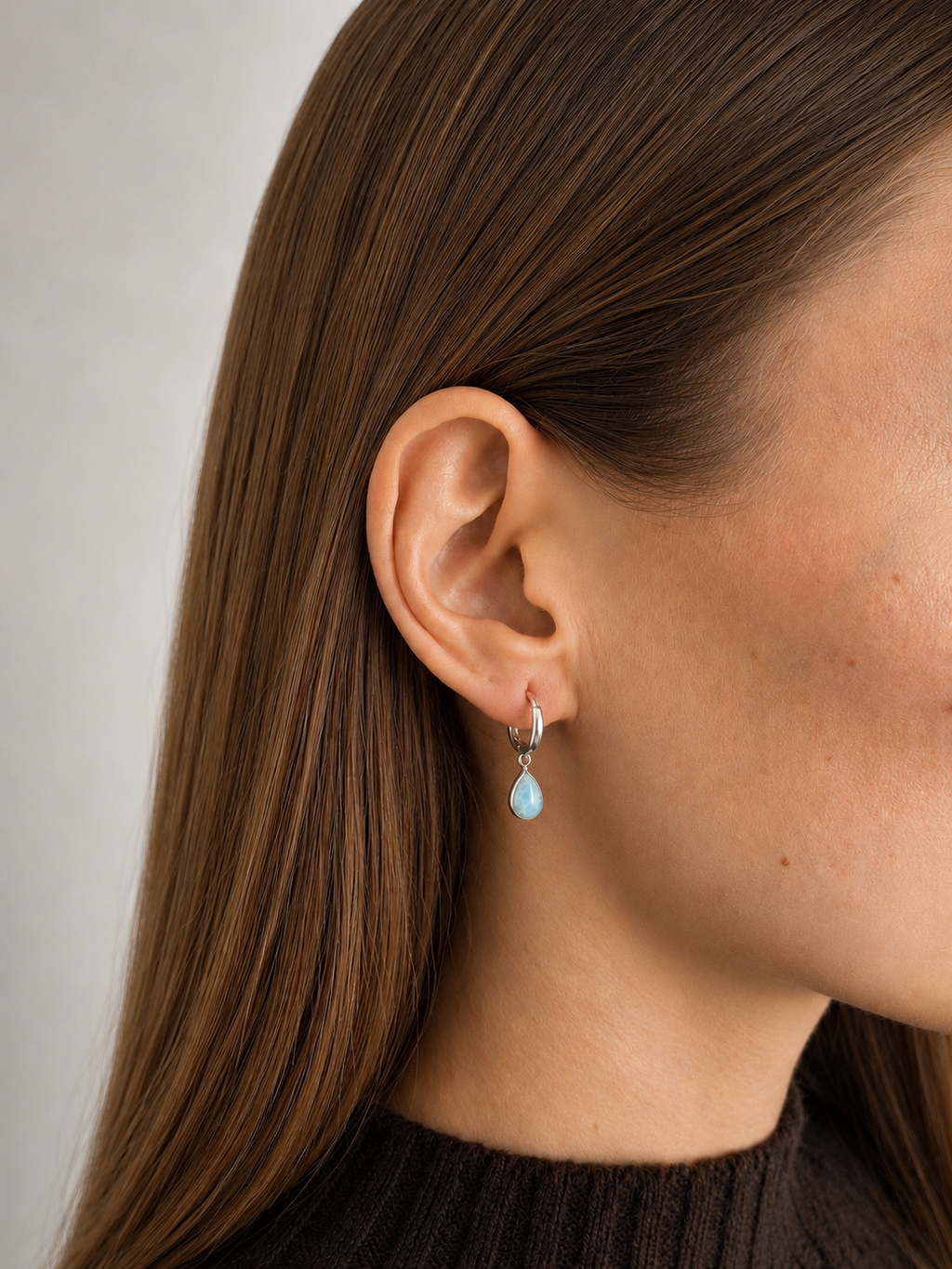 Brinco Argola Larimar Gota Prata 925