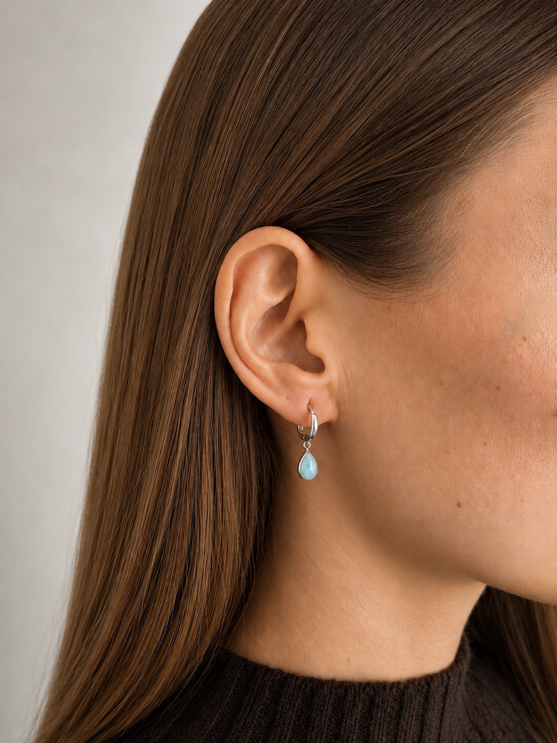Brinco Argola Larimar Gota Prata 925