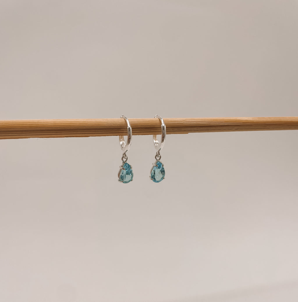 Brinco Argola Topázio Azul Gota Prata 925 image 1