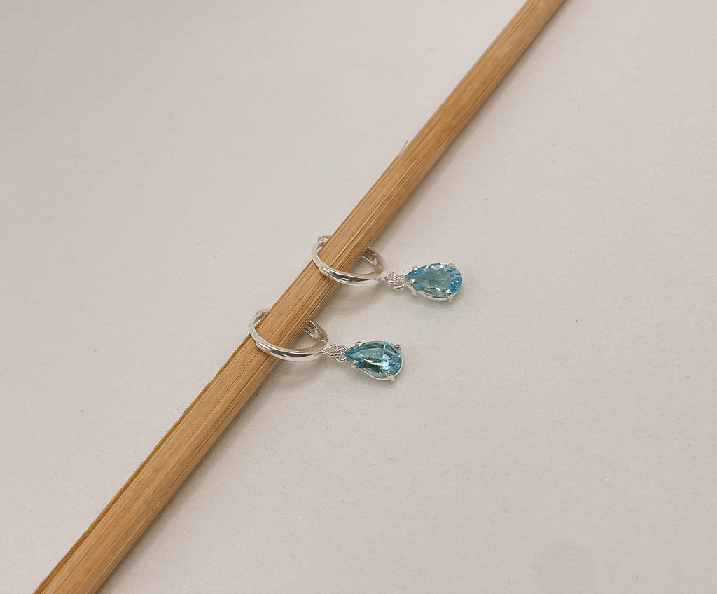 Brinco Argola Topázio Azul Gota Prata 925 image 0