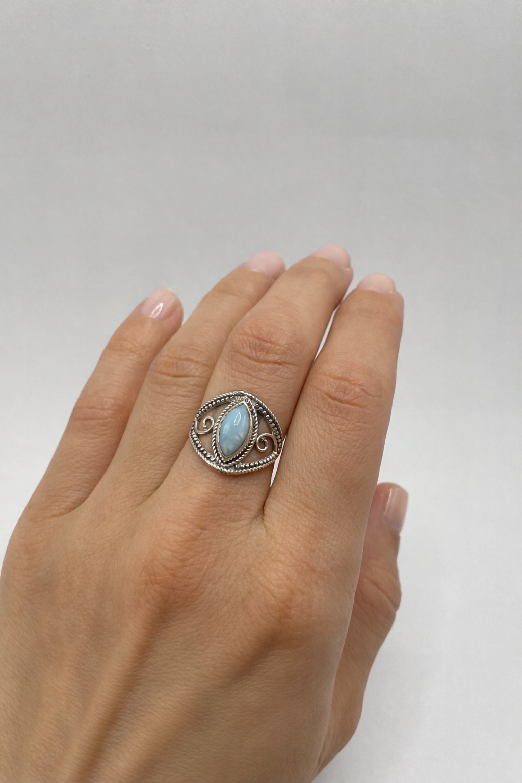 Anel Larimar Prata 925