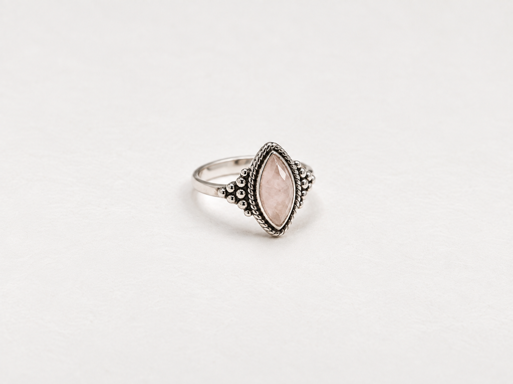 Anel Quartzo Rosa Marquise Prata 925