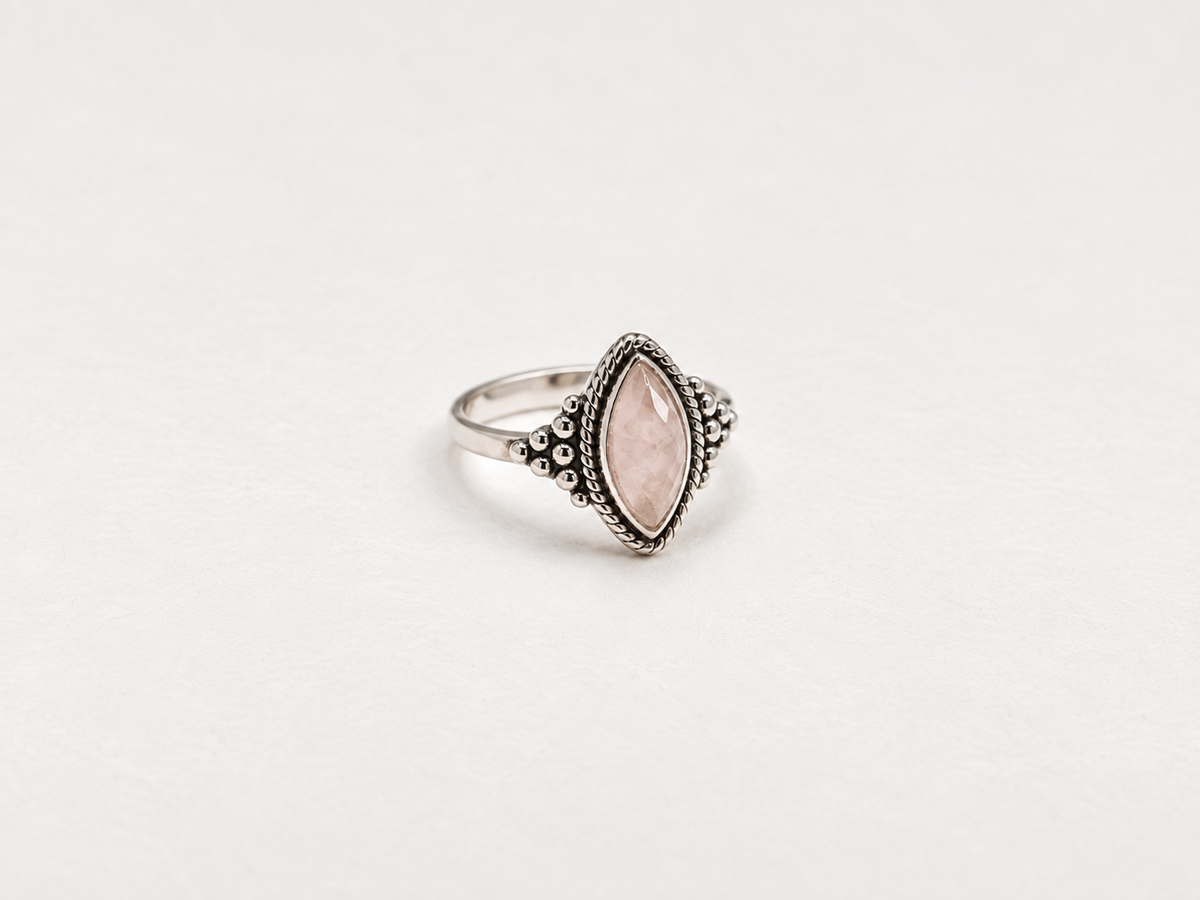 Anel Quartzo Rosa Marquise Prata 925