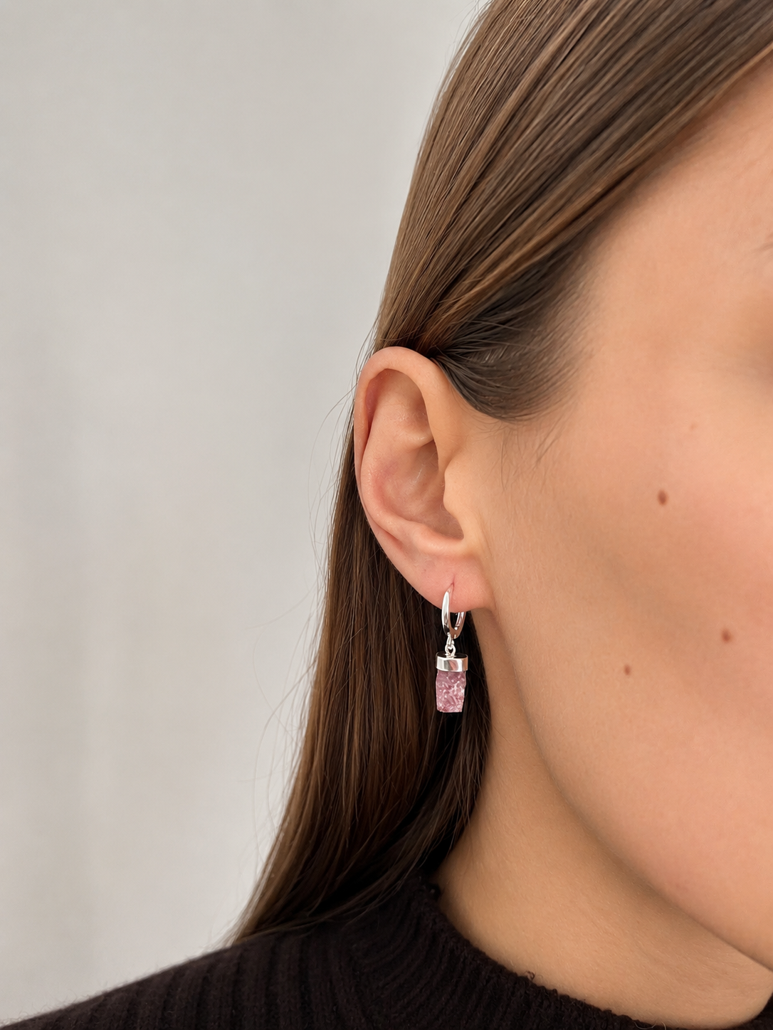 Brinco Argola Turmalina Rosa Prata 925