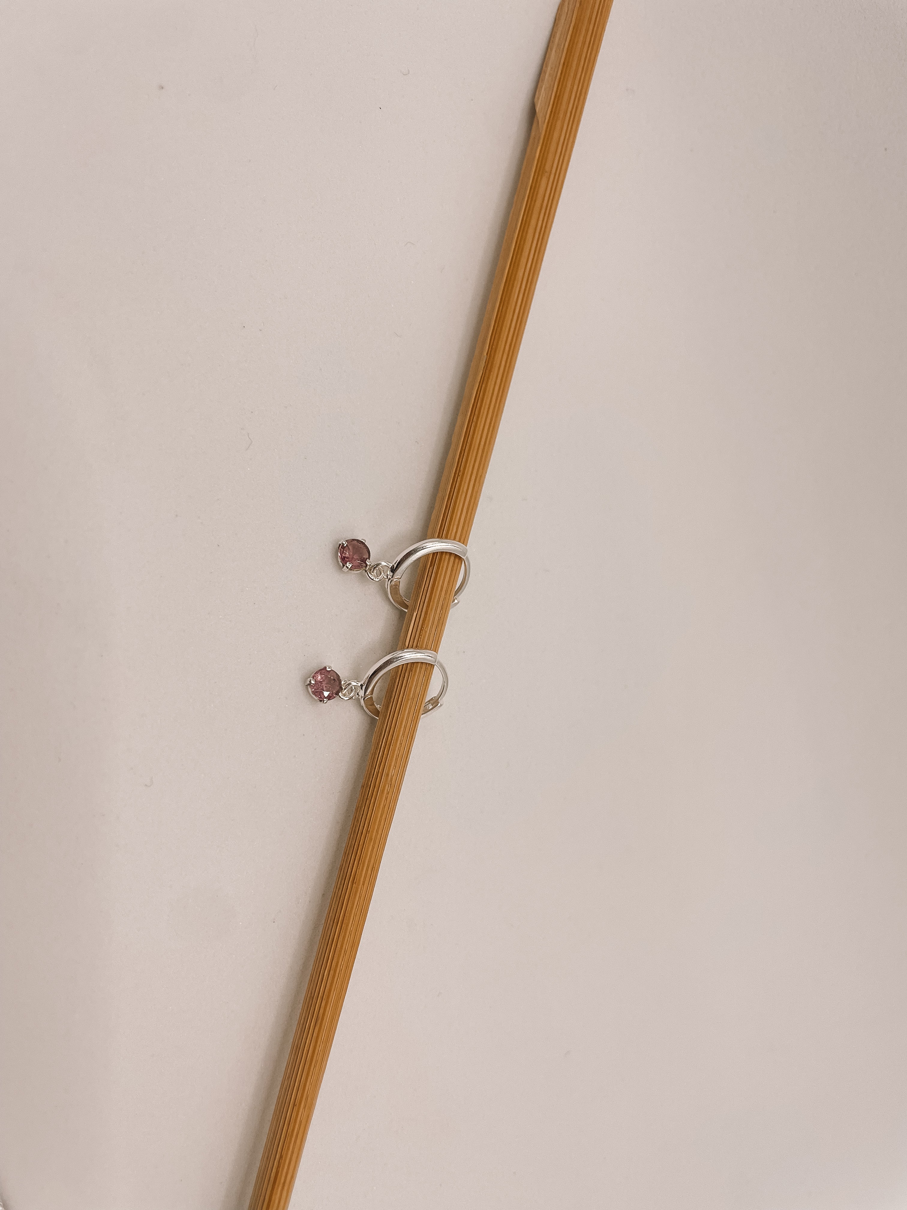 Brinco Argola Turmalina Rosa Lapidada Prata 925