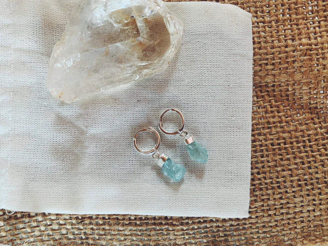 Brinco de Argola Água Marinha Bruta Prata 925 image 1