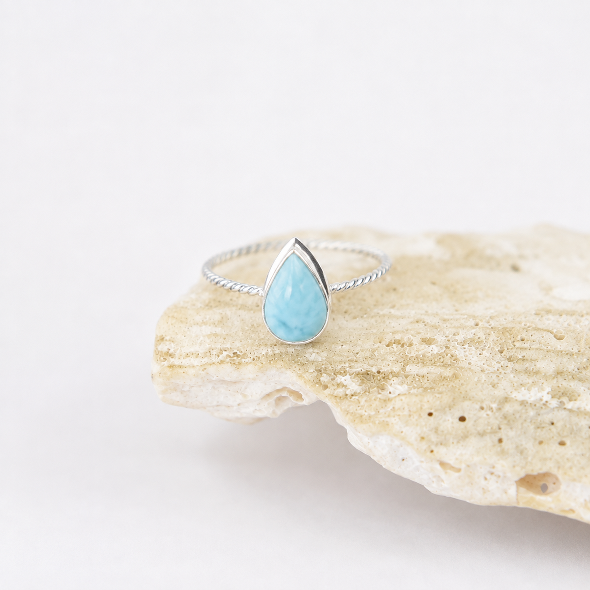 Anel Larimar Gota Prata 925
