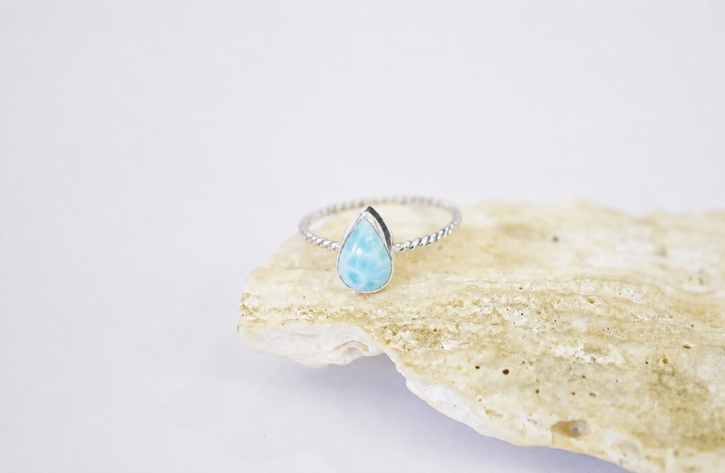 Anel Larimar Gota Prata 925
