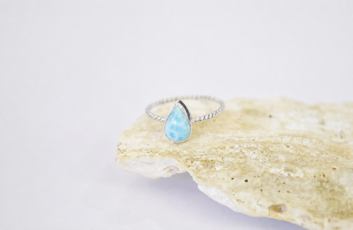 Anel Larimar Gota Prata 925