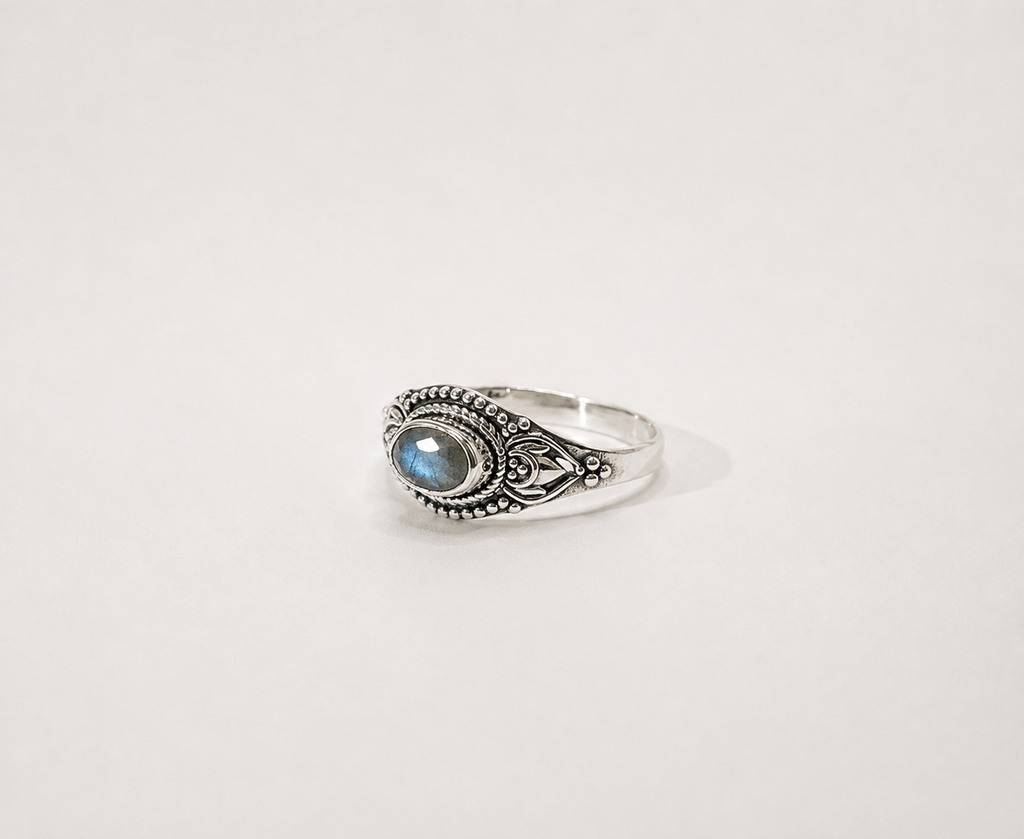 Anel Labradorita Boho Facetado Prata 925