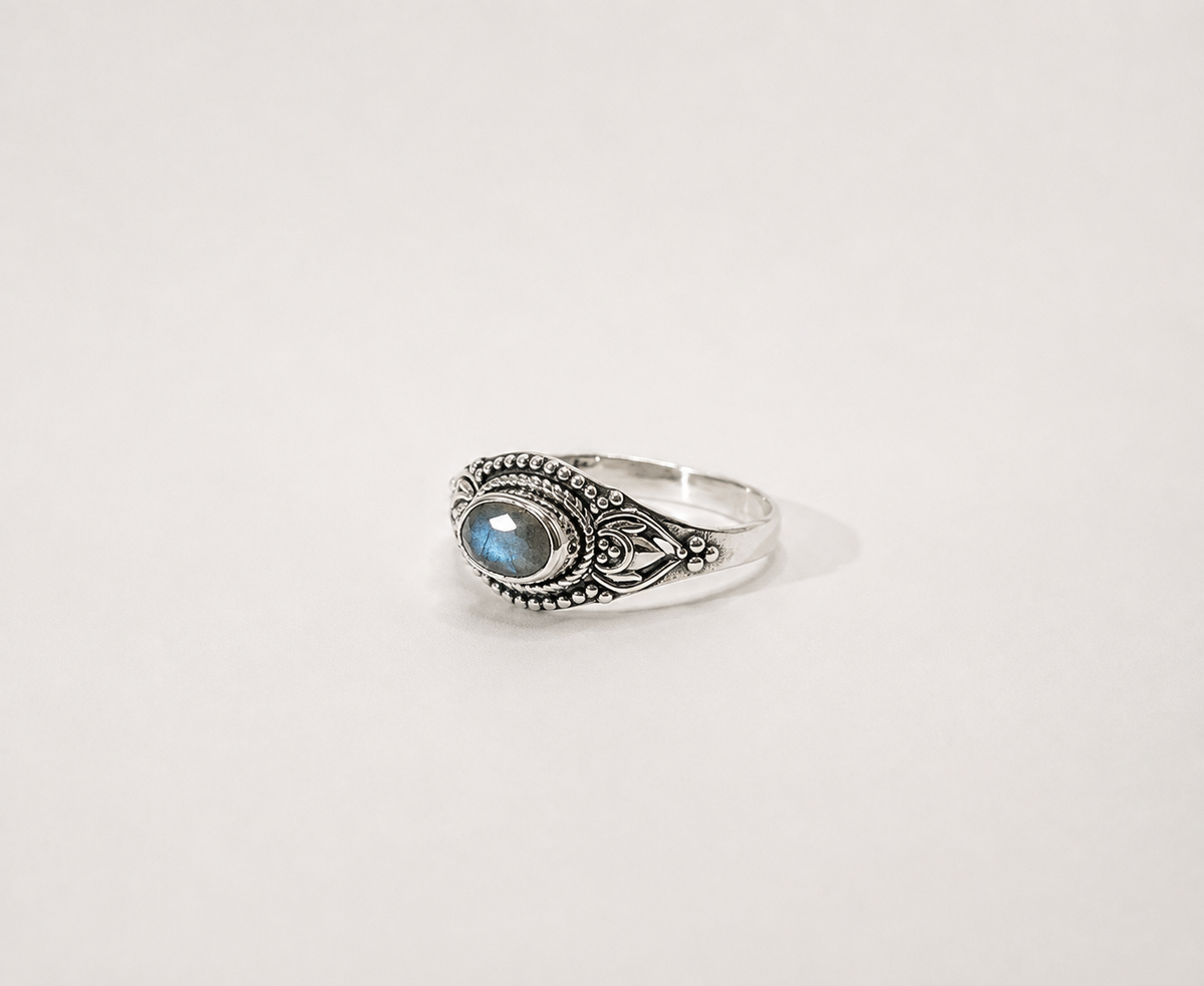Anel Labradorita Boho Facetado Prata 925