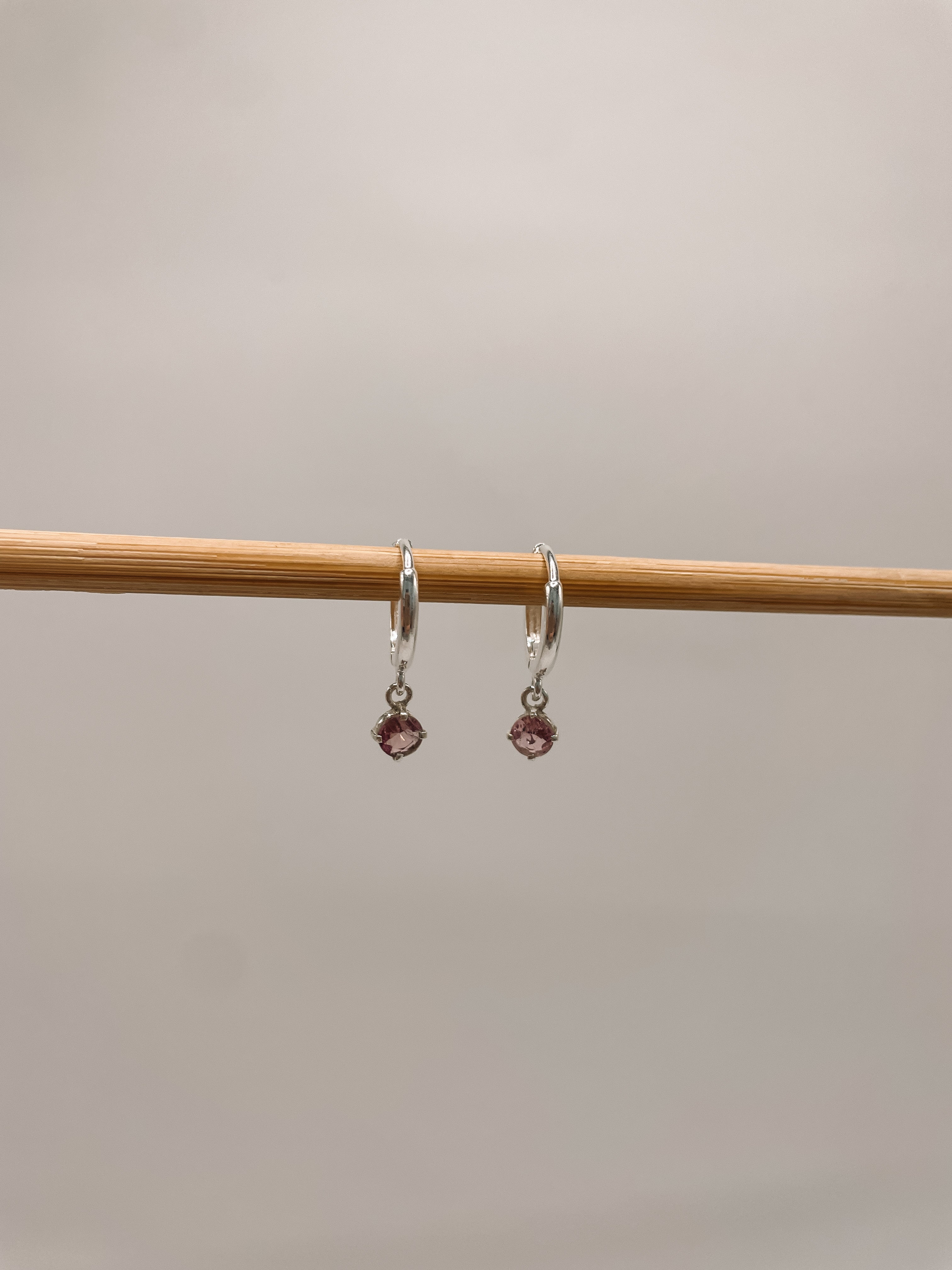 Brinco Argola Turmalina Rosa Lapidada Prata 925