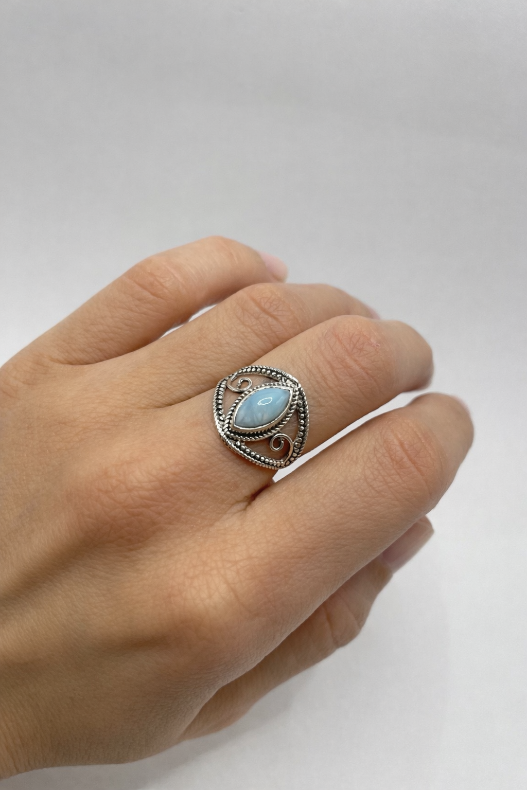 Anel Larimar Prata 925