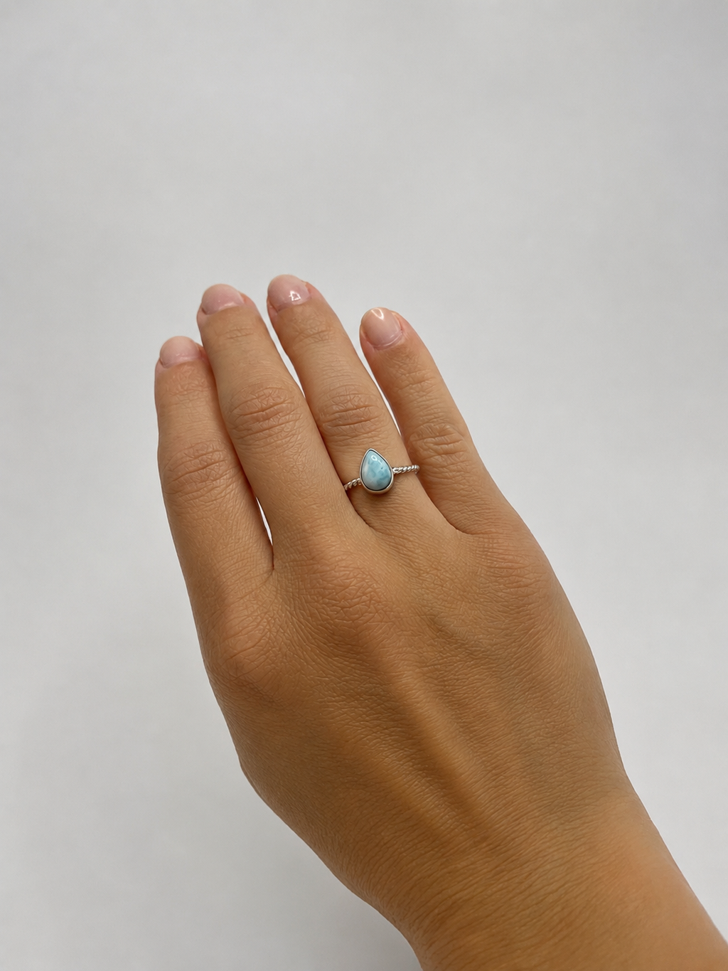 Anel Larimar Gota Prata 925