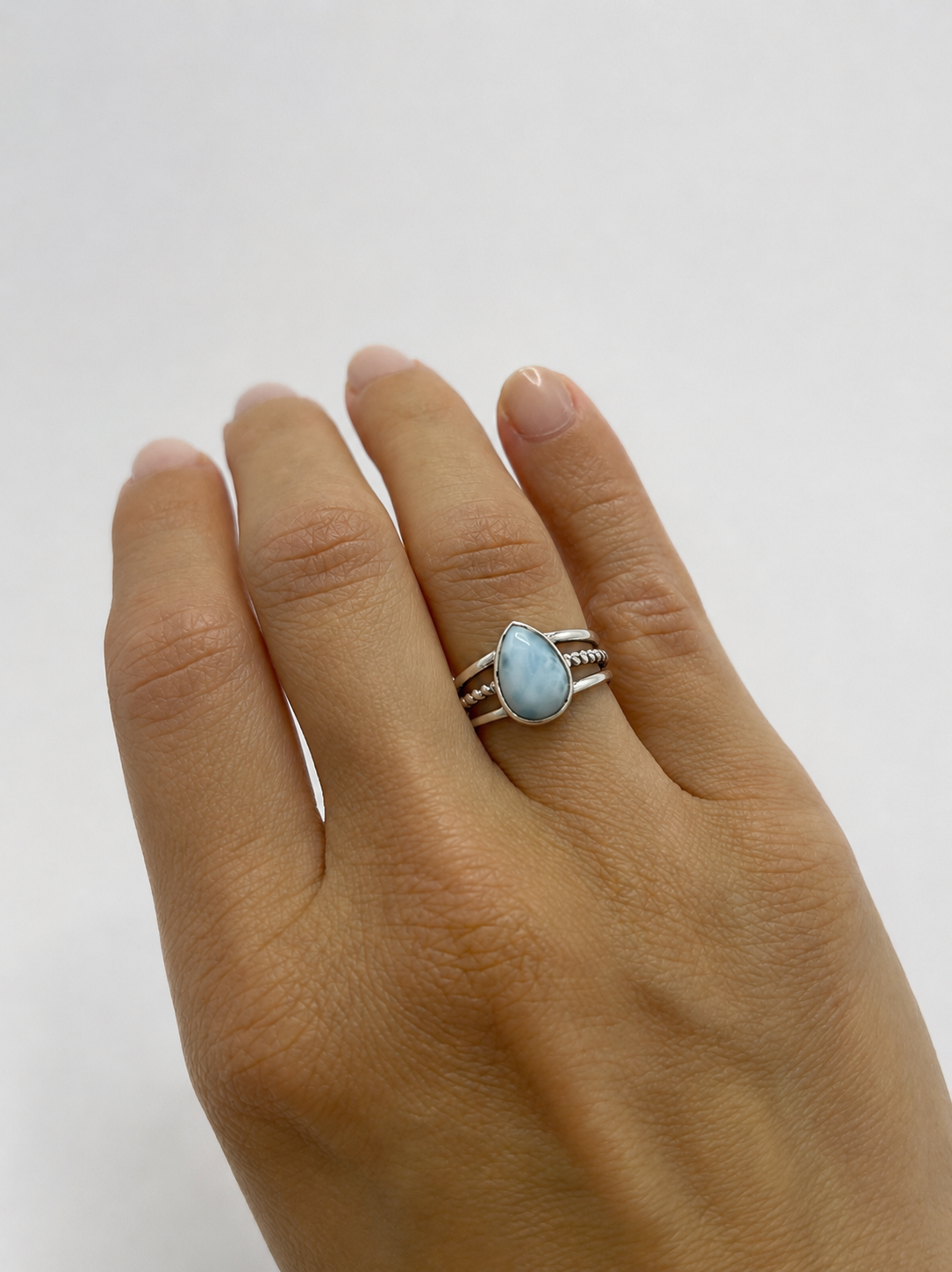 Anel Larimar Gota Prata 925
