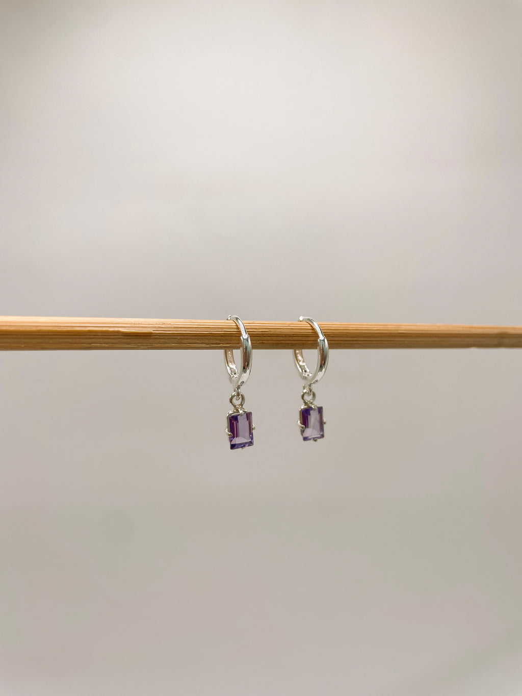 Brinco de Argola Ametista Retangular Prata 925