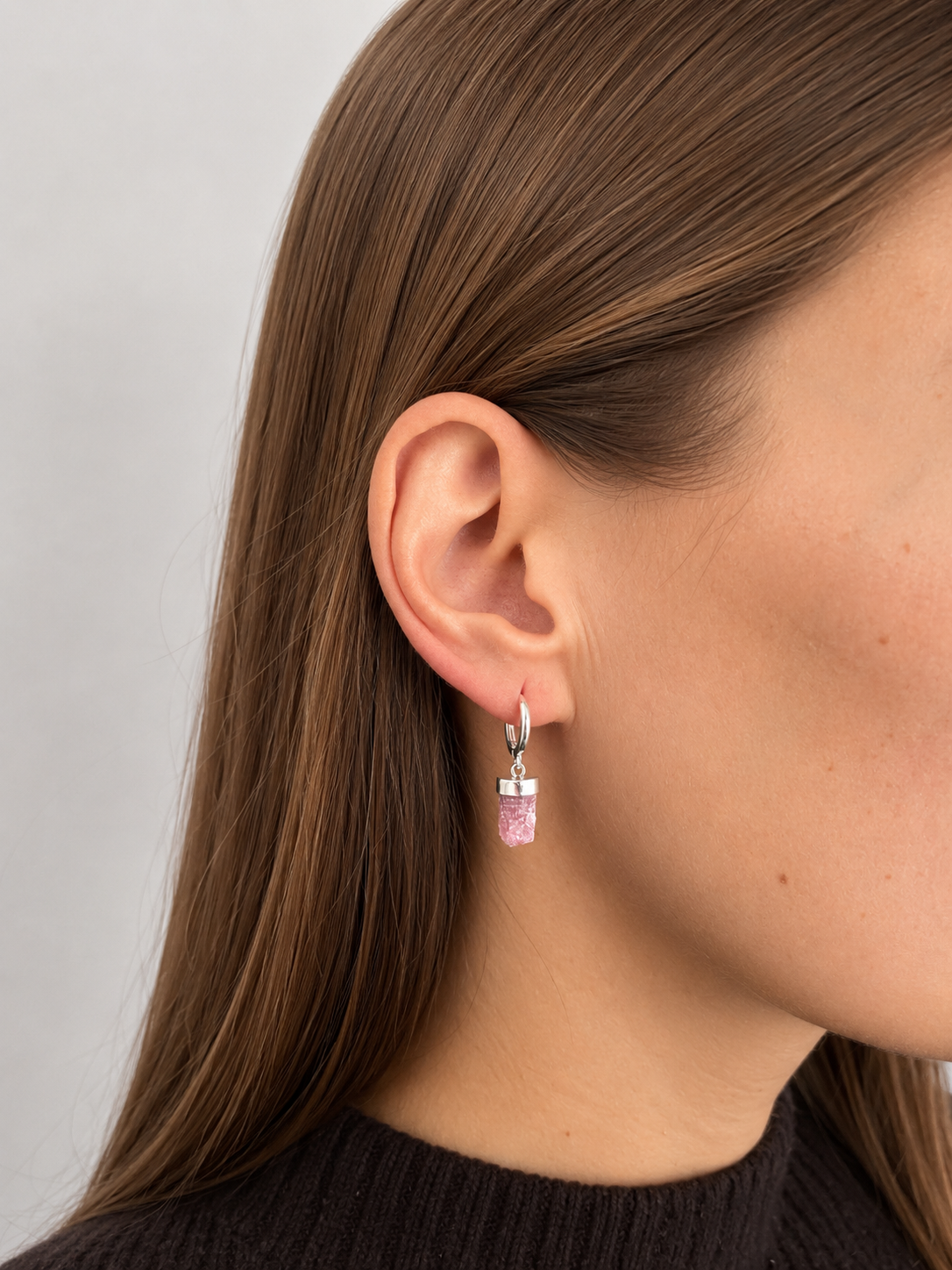 Brinco Argola Turmalina Rosa Prata 925