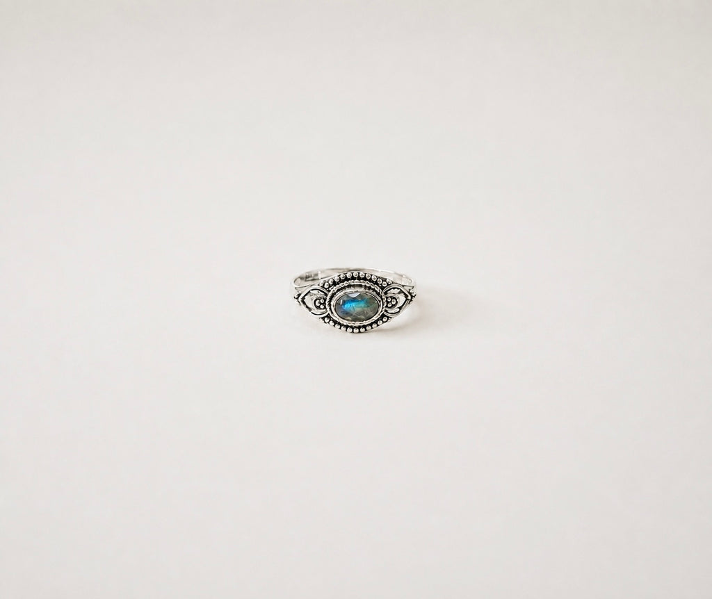 Anel Labradorita Boho Facetado Prata 925