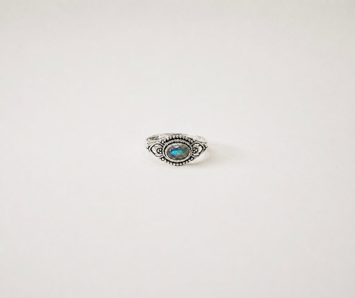 Anel Labradorita Boho Facetado Prata 925