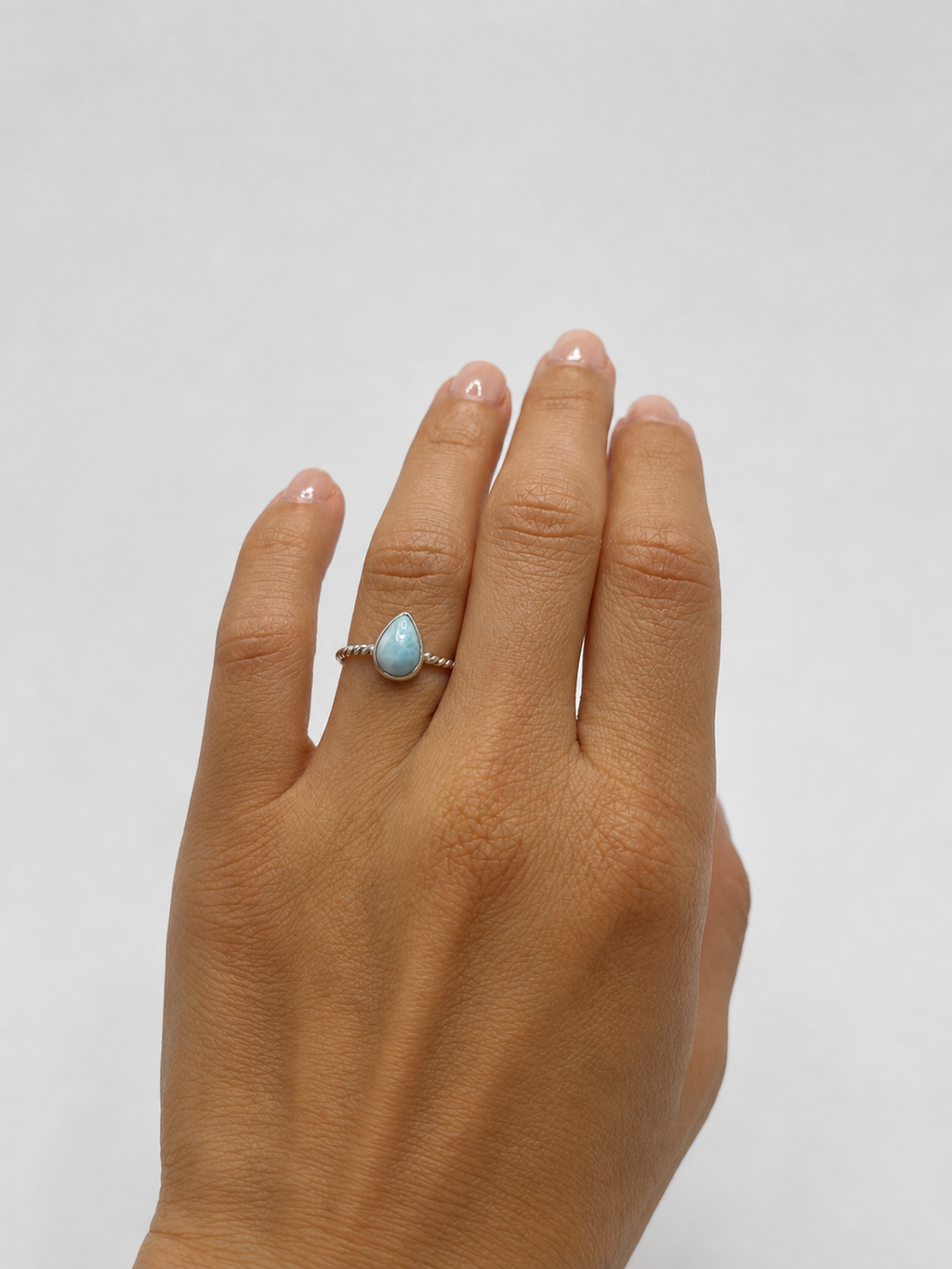 Anel Larimar Gota Prata 925