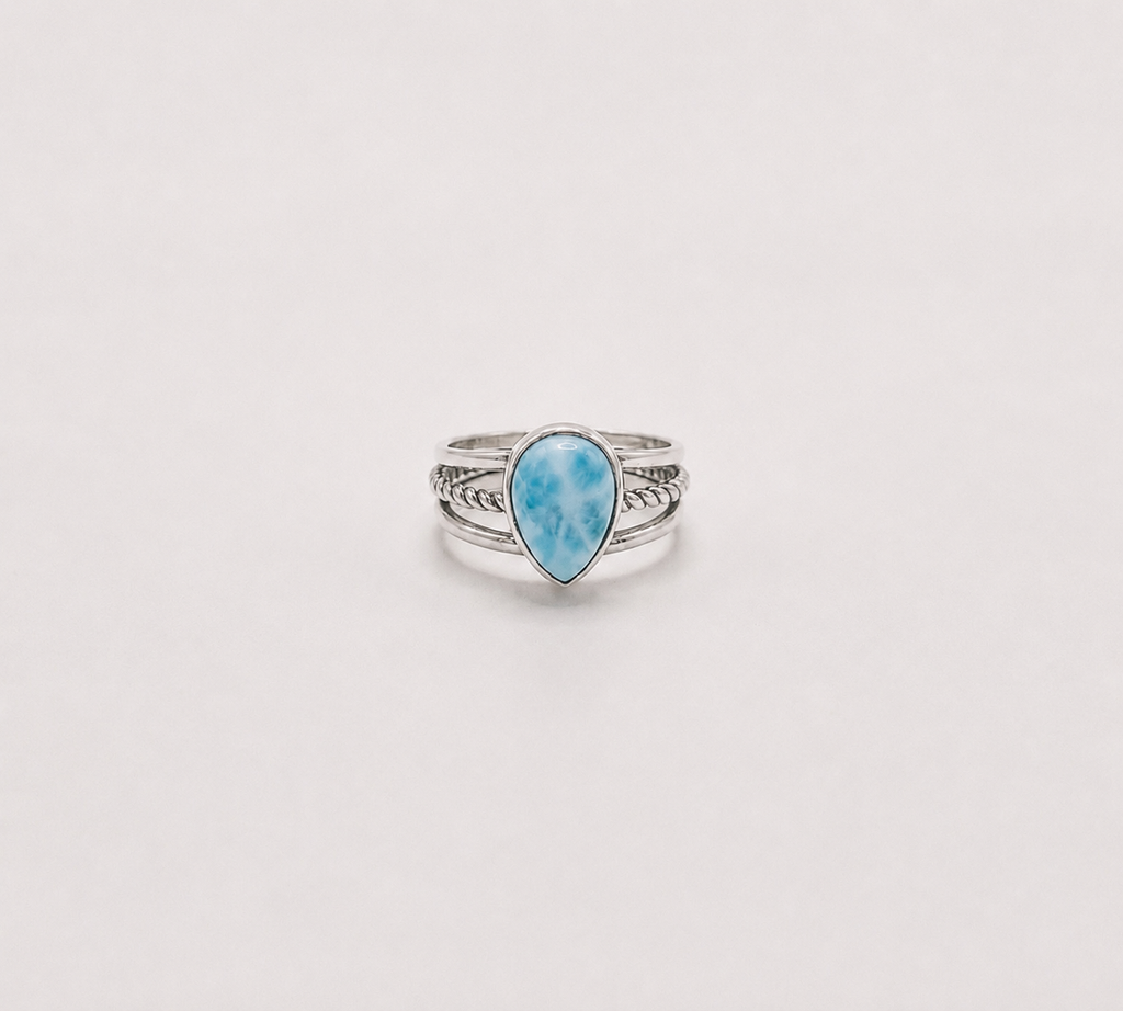 Anel Larimar Gota Prata 925
