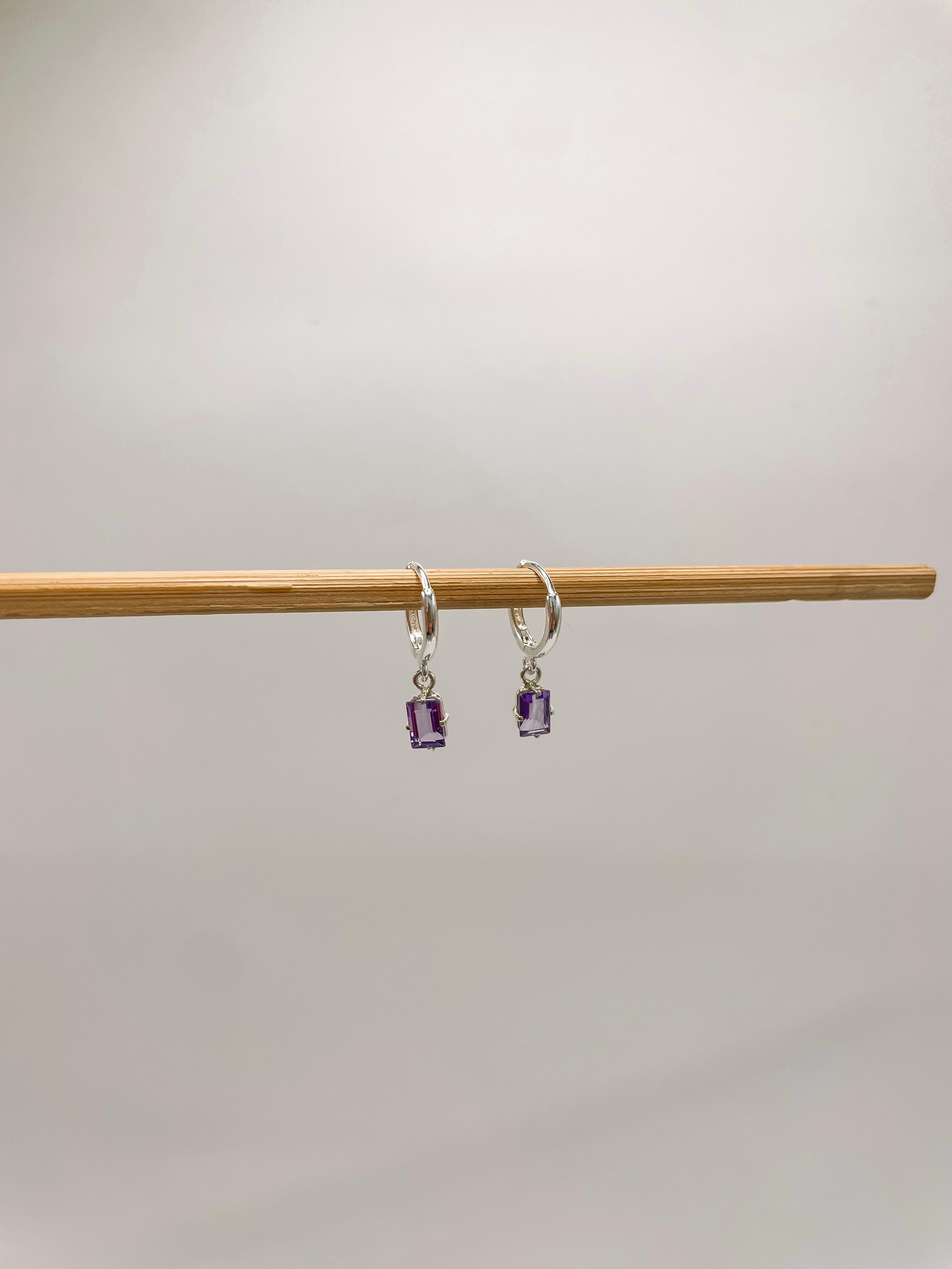 Brinco de Argola Ametista Retangular Prata 925