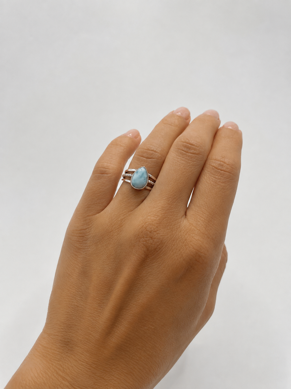 Anel Larimar Gota Prata 925