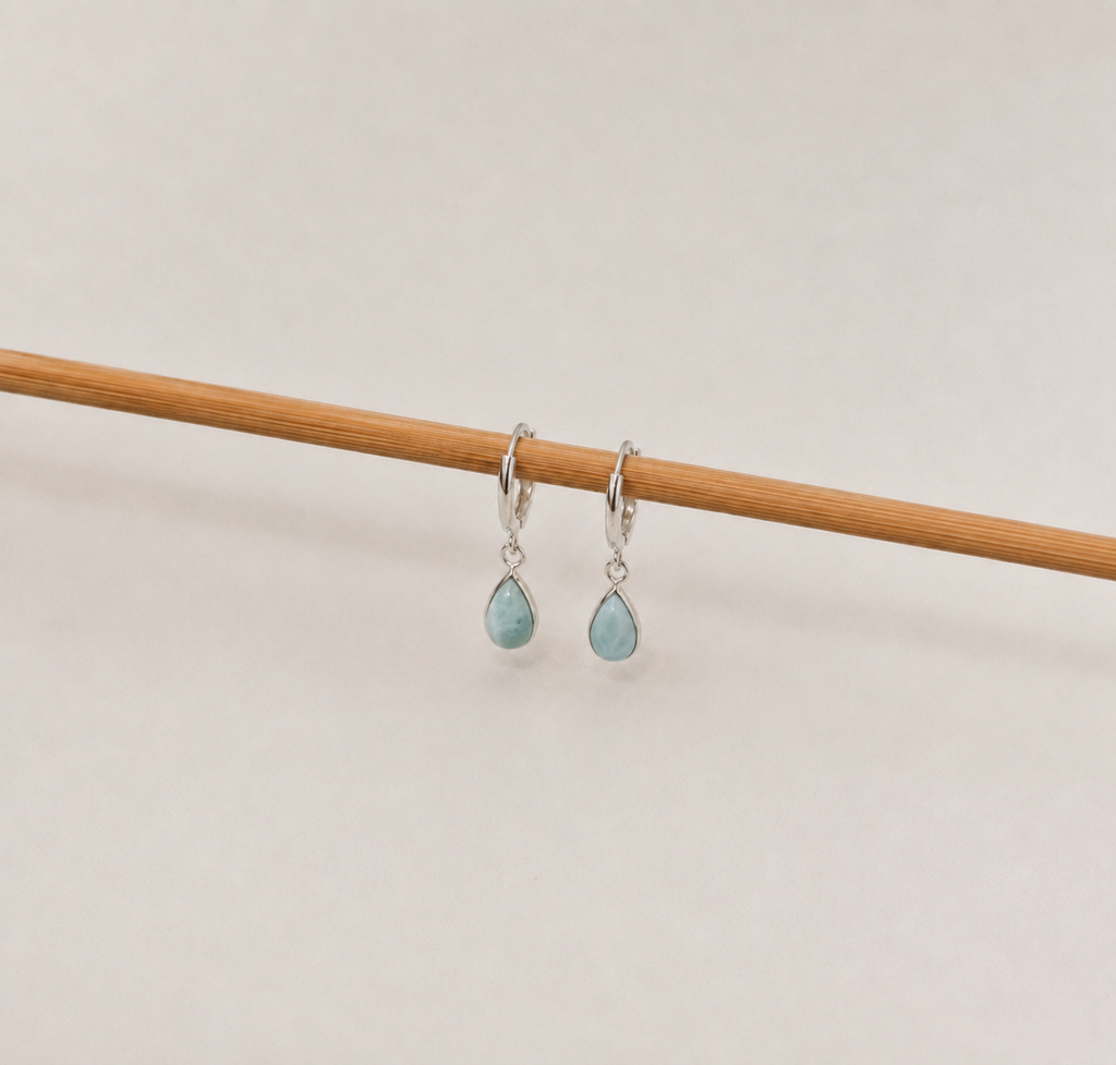 Brinco Argola Larimar Gota Prata 925